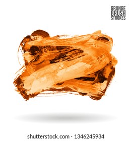 Orange brush stroke and texture. Grunge vector abstract hand - painted element. Underline and border design.