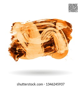 Orange brush stroke and texture. Grunge vector abstract hand - painted element. Underline and border design.