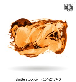 Orange brush stroke and texture. Grunge vector abstract hand - painted element. Underline and border design.