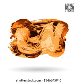 Orange brush stroke and texture. Grunge vector abstract hand - painted element. Underline and border design.
