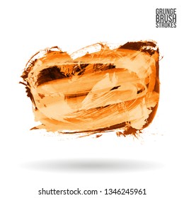 Orange brush stroke and texture. Grunge vector abstract hand - painted element. Underline and border design.