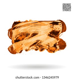 Orange brush stroke and texture. Grunge vector abstract hand - painted element. Underline and border design.