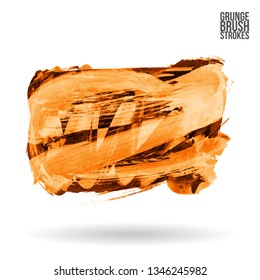 Orange brush stroke and texture. Grunge vector abstract hand - painted element. Underline and border design.