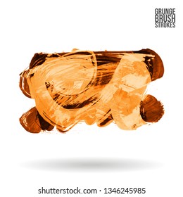 Orange brush stroke and texture. Grunge vector abstract hand - painted element. Underline and border design.