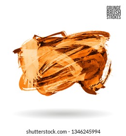 Orange brush stroke and texture. Grunge vector abstract hand - painted element. Underline and border design.