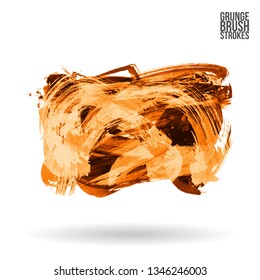Orange brush stroke and texture. Grunge vector abstract hand - painted element. Underline and border design.