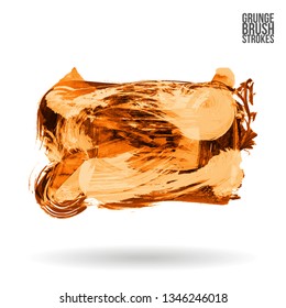 Orange brush stroke and texture. Grunge vector abstract hand - painted element. Underline and border design.