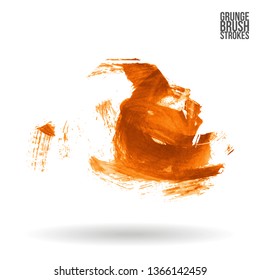 Orange brush stroke and texture. Grunge vector abstract hand - painted element. Underline and border design.
