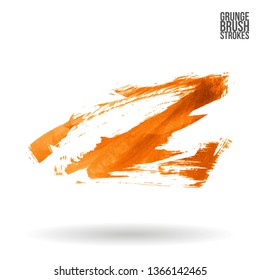 Orange brush stroke and texture. Grunge vector abstract hand - painted element. Underline and border design.
