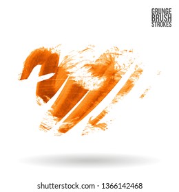 Orange brush stroke and texture. Grunge vector abstract hand - painted element. Underline and border design.