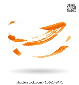 Orange brush stroke and texture. Grunge vector abstract hand - painted element. Underline and border design.