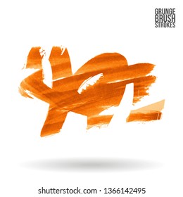 Orange brush stroke and texture. Grunge vector abstract hand - painted element. Underline and border design.
