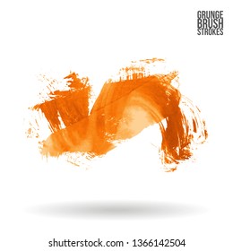 Orange brush stroke and texture. Grunge vector abstract hand - painted element. Underline and border design.