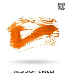 Orange brush stroke and texture. Grunge vector abstract hand - painted element. Underline and border design.