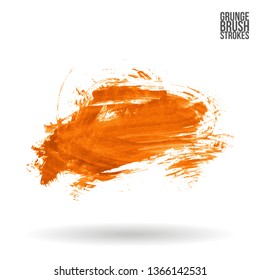 Orange brush stroke and texture. Grunge vector abstract hand - painted element. Underline and border design.