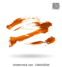 Orange brush stroke and texture. Grunge vector abstract hand - painted element. Underline and border design.