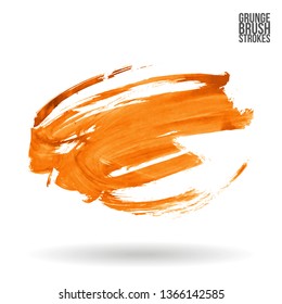 Orange brush stroke and texture. Grunge vector abstract hand - painted element. Underline and border design.