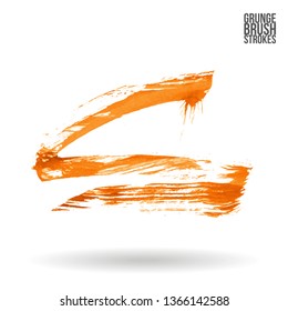 Orange brush stroke and texture. Grunge vector abstract hand - painted element. Underline and border design.