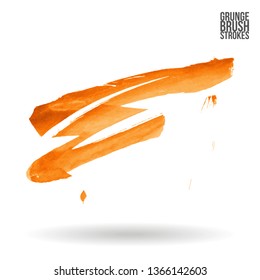 Orange brush stroke and texture. Grunge vector abstract hand - painted element. Underline and border design.