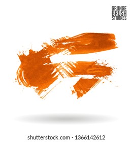 Orange brush stroke and texture. Grunge vector abstract hand - painted element. Underline and border design.