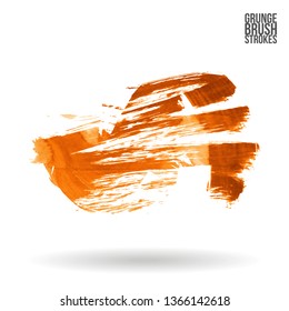 Orange brush stroke and texture. Grunge vector abstract hand - painted element. Underline and border design.