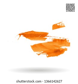 Orange brush stroke and texture. Grunge vector abstract hand - painted element. Underline and border design.