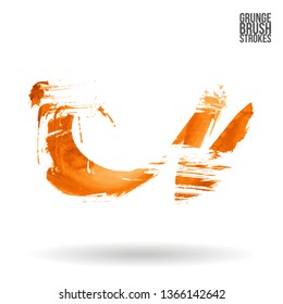 Orange brush stroke and texture. Grunge vector abstract hand - painted element. Underline and border design.