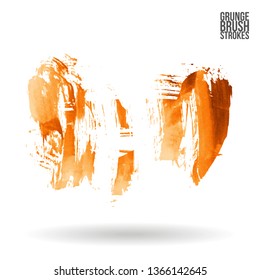 Orange brush stroke and texture. Grunge vector abstract hand - painted element. Underline and border design.