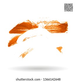 Orange brush stroke and texture. Grunge vector abstract hand - painted element. Underline and border design.