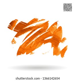 Orange brush stroke and texture. Grunge vector abstract hand - painted element. Underline and border design.