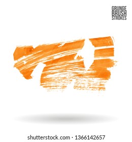 Orange brush stroke and texture. Grunge vector abstract hand - painted element. Underline and border design.