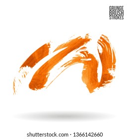 Orange brush stroke and texture. Grunge vector abstract hand - painted element. Underline and border design.