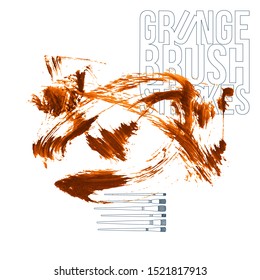 Orange brush stroke and texture. Grunge vector abstract hand - painted element. Underline and border design.