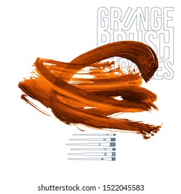 Orange brush stroke and texture. Grunge vector abstract hand - painted element. Underline and border design.
