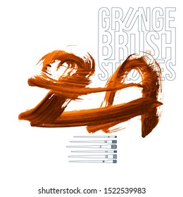 Orange brush stroke and texture. Grunge vector abstract hand - painted element. Underline and border design.