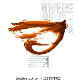 Orange brush stroke and texture. Grunge vector abstract hand - painted element. Underline and border design.