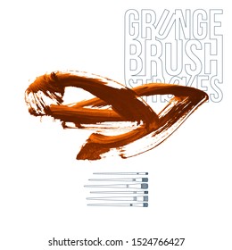 Orange brush stroke and texture. Grunge vector abstract hand - painted element. Underline and border design.
