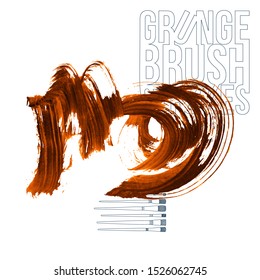 Orange brush stroke and texture. Grunge vector abstract hand - painted element. Underline and border design.