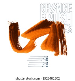 Orange brush stroke and texture. Grunge vector abstract hand - painted element. Underline and border design.