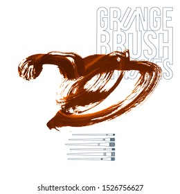 Orange brush stroke and texture. Grunge vector abstract hand - painted element. Underline and border design.