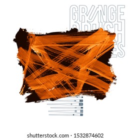 Orange brush stroke and texture. Grunge vector abstract hand - painted element. Underline and border design.