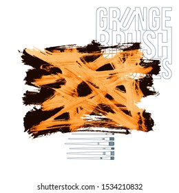Orange brush stroke and texture. Grunge vector abstract hand - painted element. Underline and border design.