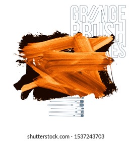 Orange brush stroke and texture. Grunge vector abstract hand - painted element. Underline and border design.