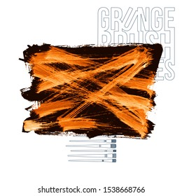 Orange brush stroke and texture. Grunge vector abstract hand - painted element. Underline and border design.