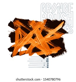 Orange brush stroke and texture. Grunge vector abstract hand - painted element. Underline and border design.