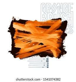 Orange brush stroke and texture. Grunge vector abstract hand - painted element. Underline and border design.