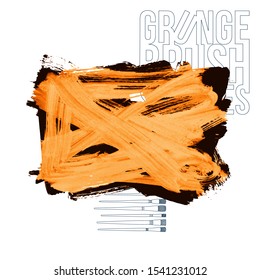 Orange brush stroke and texture. Grunge vector abstract hand - painted element. Underline and border design.