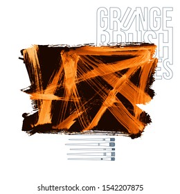 Orange brush stroke and texture. Grunge vector abstract hand - painted element. Underline and border design.