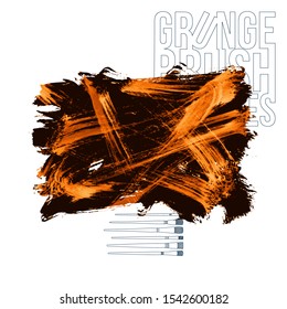Orange brush stroke and texture. Grunge vector abstract hand - painted element. Underline and border design.