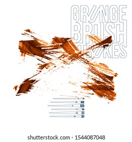 Orange brush stroke and texture. Grunge vector abstract hand - painted element. Underline and border design.